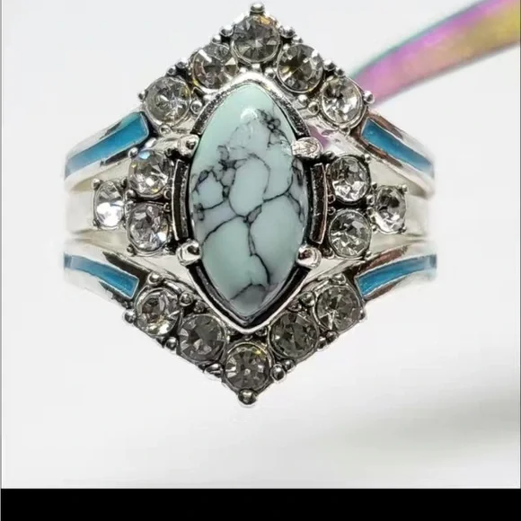 New 3pcs/set Turquoise Exquisite Moissanite Anniversary Party Ring - Picture 11 of 16